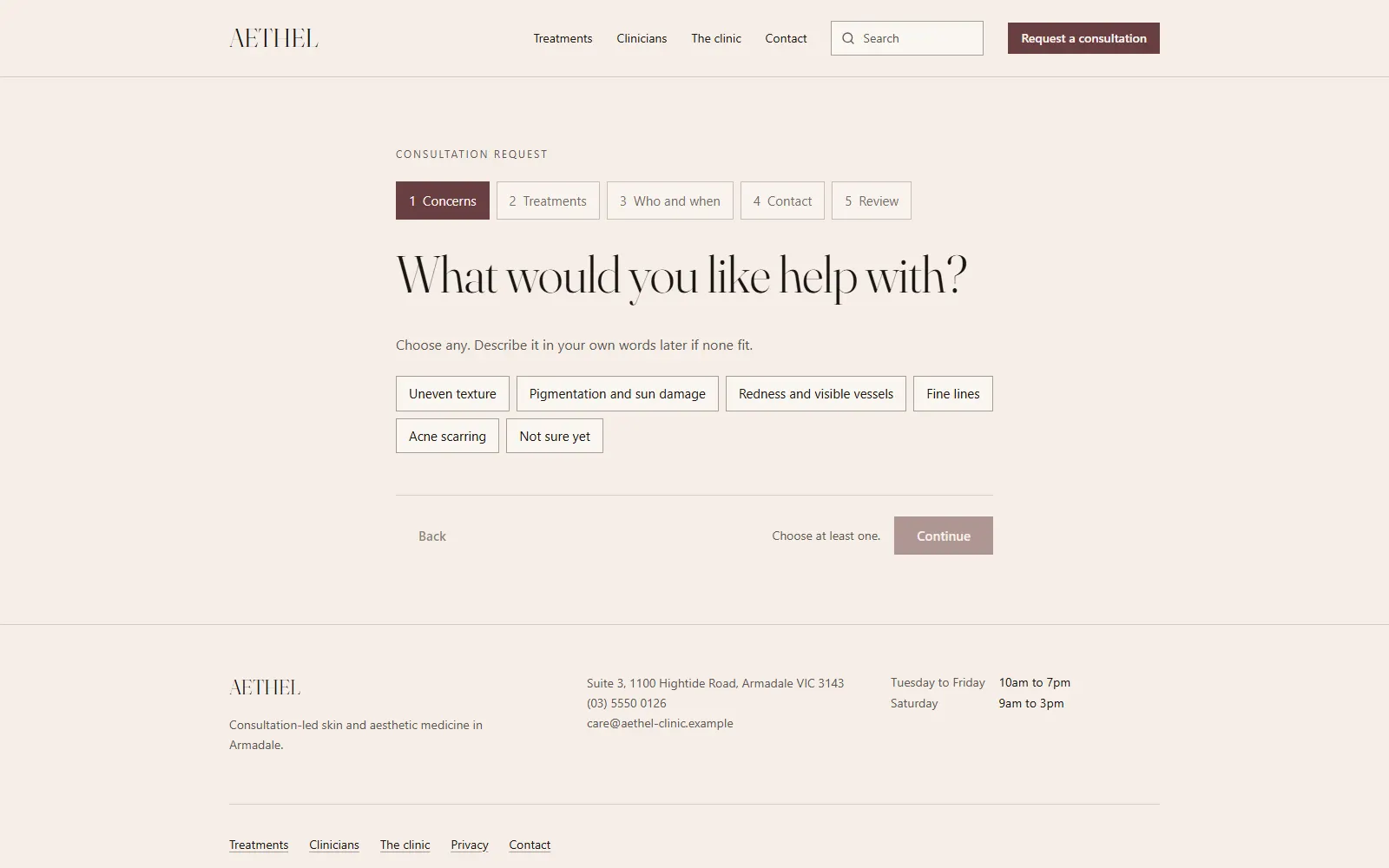 Aethel, Consultation request page on desktop
