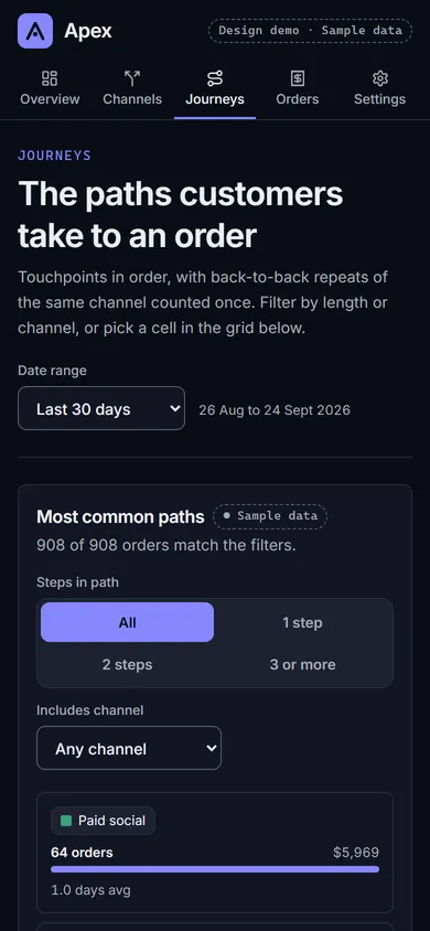 Apex, Journeys page on a phone