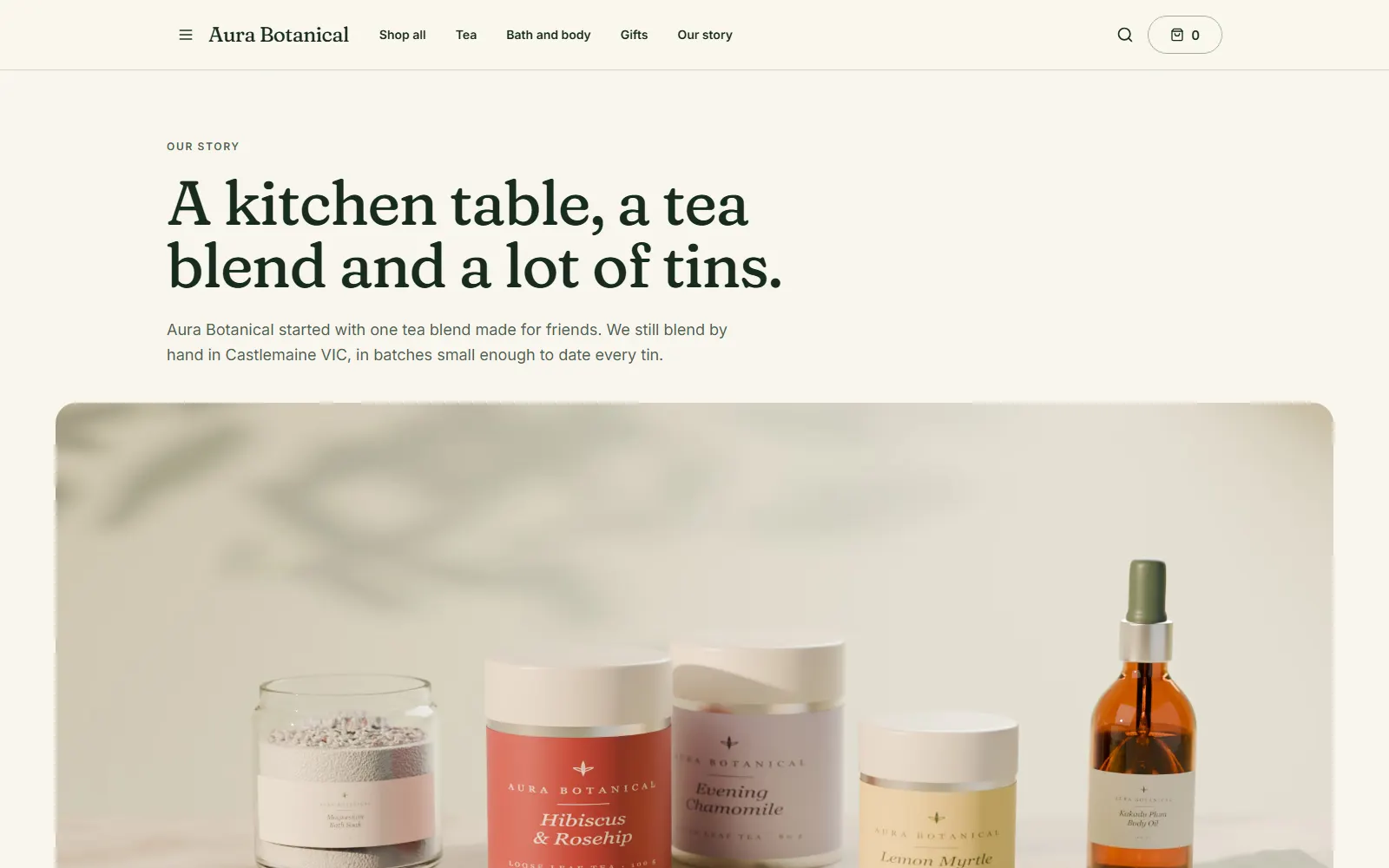 Aura Botanical, Our story page on desktop
