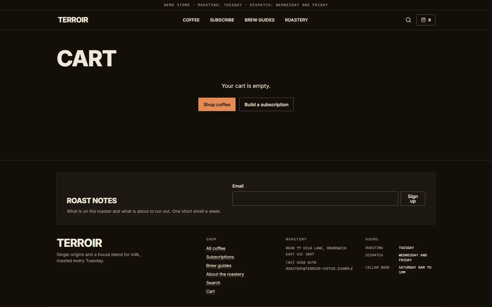 Terroir, Cart page on desktop